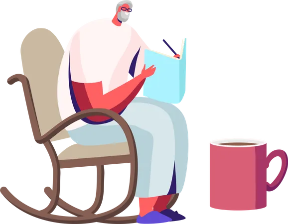 Man reading book while sitting on rolling chair  Illustration