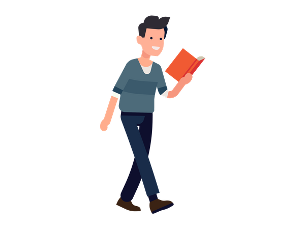Man reading book while walking Illustration