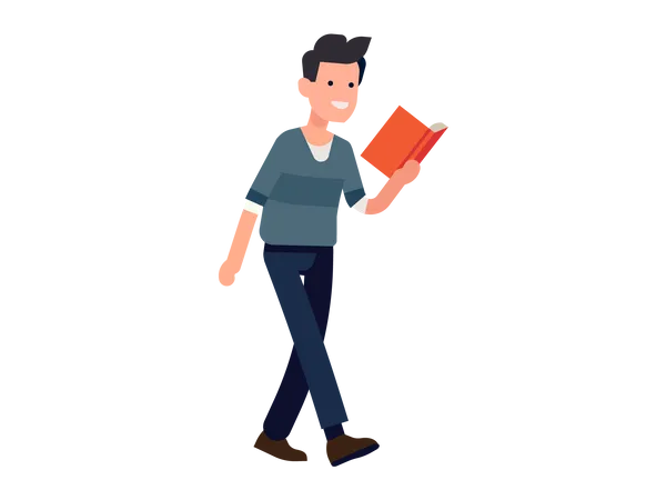 Man reading book while walking Illustration