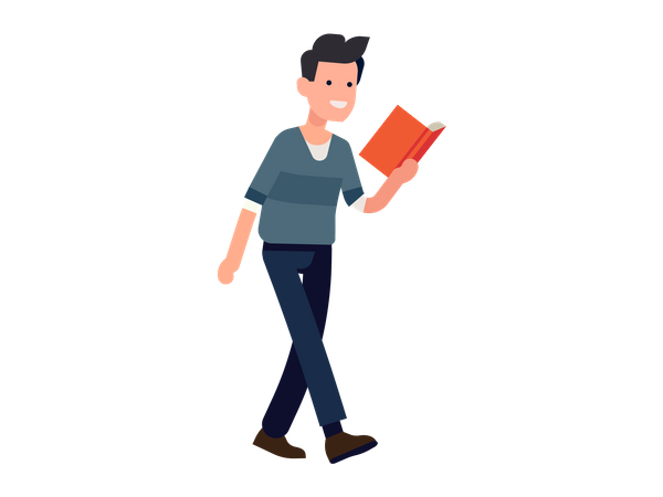 Man reading book while walking  Illustration