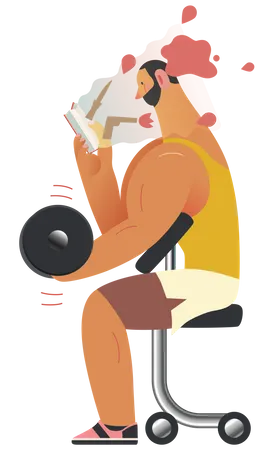 Man reading book while working out  Illustration