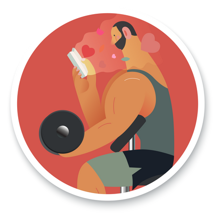 Man reading book while working out Illustration