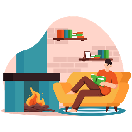 Man Reading Books At Home  Illustration