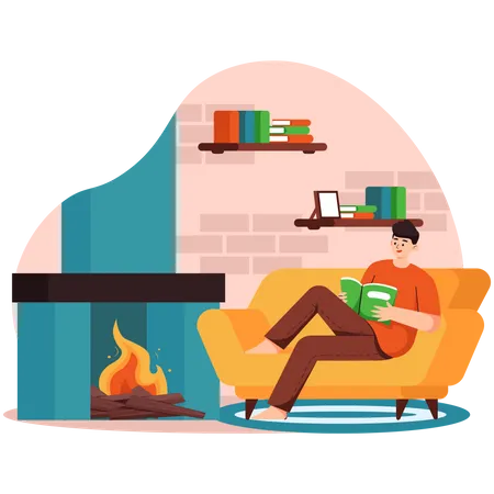 Man Reading Books At Home  Illustration