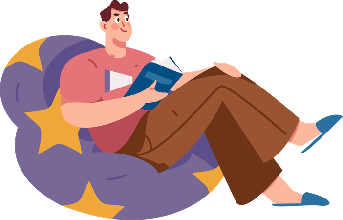 Man reading books in leisure time  Illustration