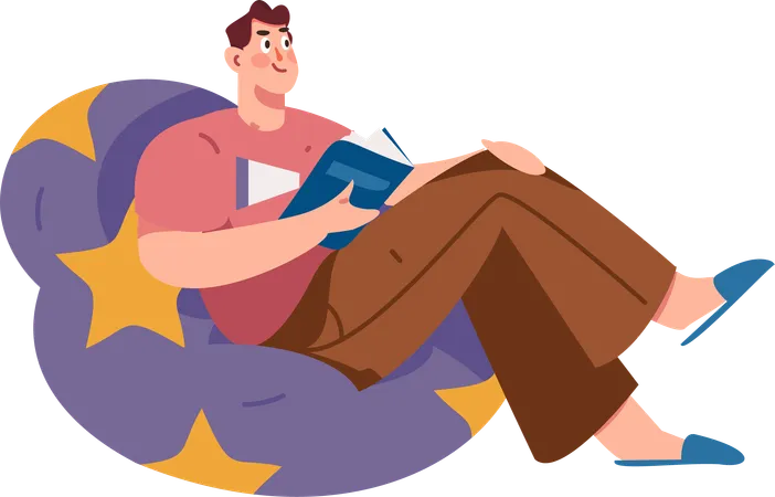 Man reading books in leisure time  Illustration