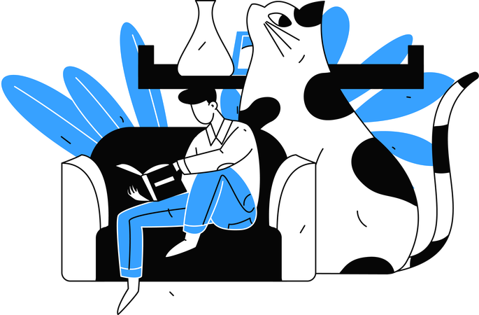 Man reading books in leisure time  Illustration