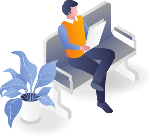 Man Reading On A Chair Illustration