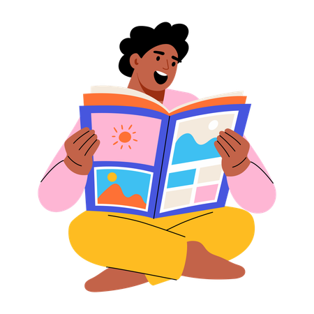 Man reading comic book  Illustration