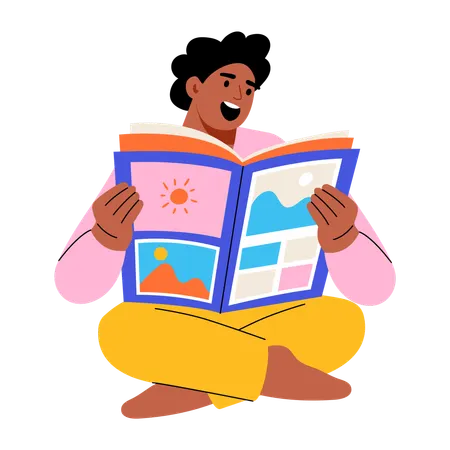 Man reading comic book  Illustration