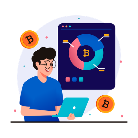 Man reading data to analyze bitcoin  イラスト