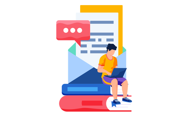 Man reading educational email  Illustration