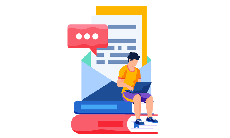 Man reading educational email  Illustration