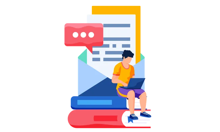 Man reading educational email  Illustration