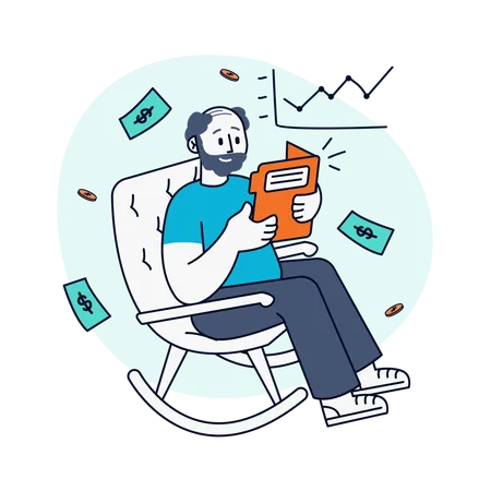 Man Reading Financial Reports  Illustration