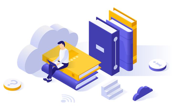 Man reading from cloud book library Illustration