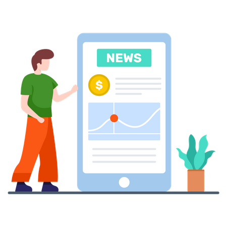 Man reading news about stock market  Illustration