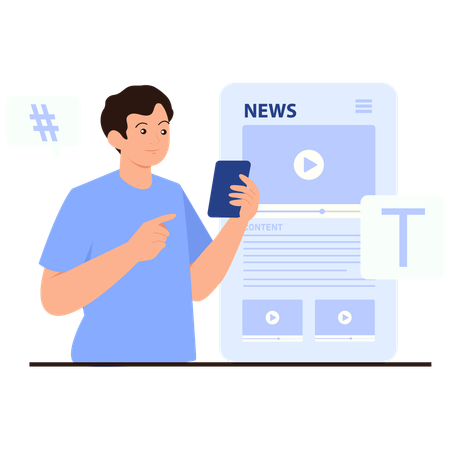 Man reading News Content on Mobile  Illustration