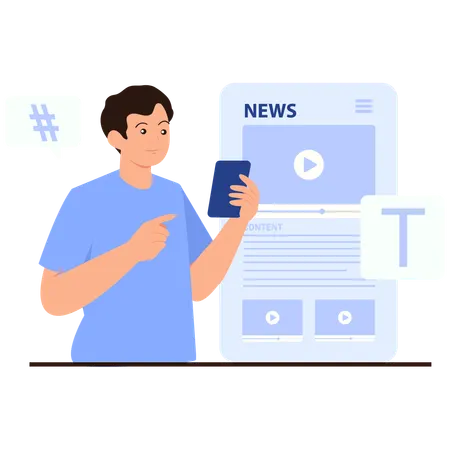Man reading News Content on Mobile  Illustration