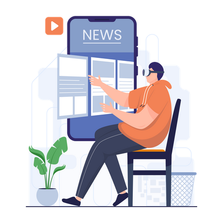 Man reading news using vr  Illustration