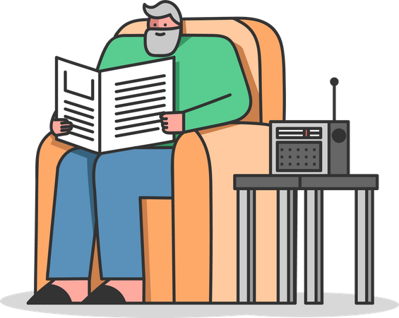 Man reading newspaper while sitting on armchair  Illustration