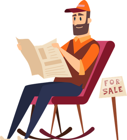 Man reading newspaper while sitting on chair  Illustration