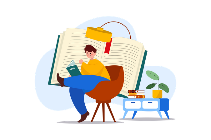 Man reading novel in leisure time  Illustration