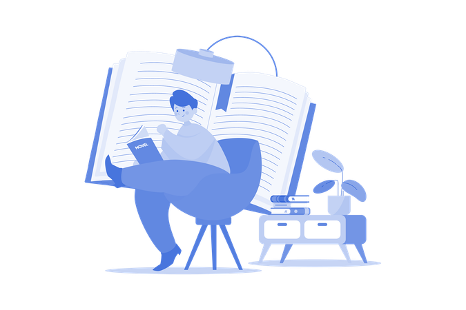 Man reading novel in leisure time  Illustration