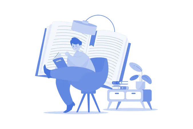 Man reading novel in leisure time  Illustration