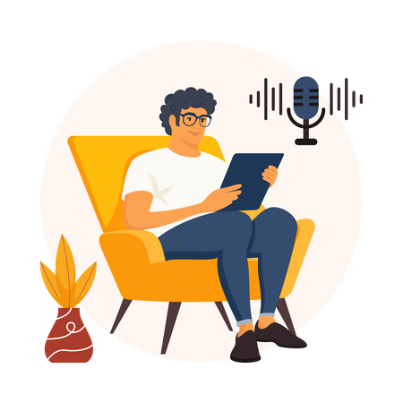 Man Reading Podcast Script  Illustration