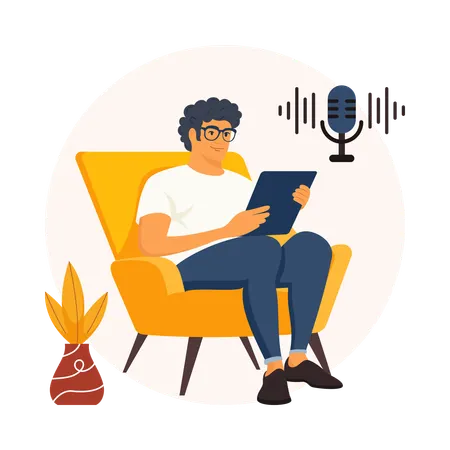 Man Reading Podcast Script  Illustration