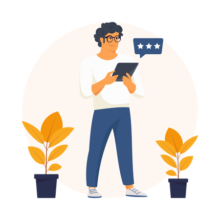 Man Reading Positive Comments  Illustration