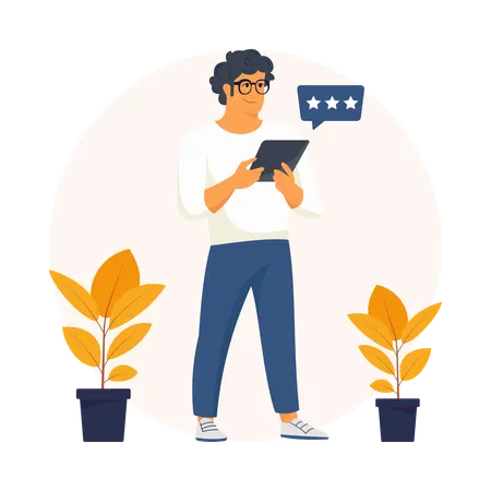 Man Reading Positive Comments  Illustration
