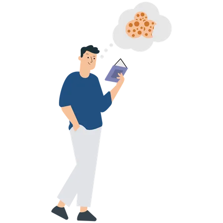 Man reading recipe for cookie Illustration