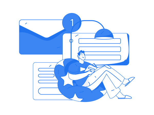 Man reading report while getting mail notification  Illustration