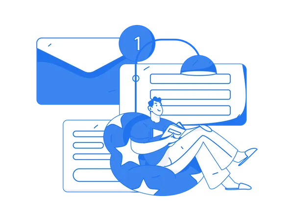 Man reading report while getting mail notification  Illustration