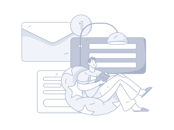 Man reading report while getting mail notification  Illustration