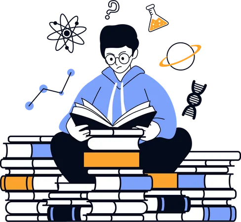 Man Reading science book  Illustration