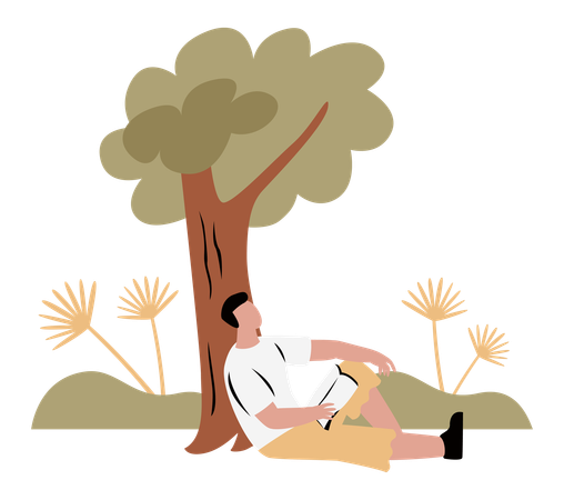 Man Reading Under Tree  Illustration