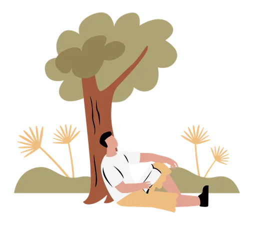 Man Reading Under Tree  Illustration