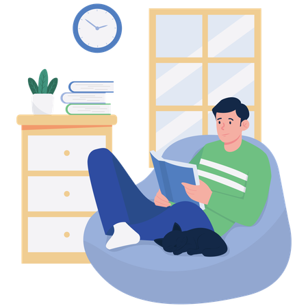 Man Reading with Cat  Illustration