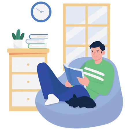 Man Reading with Cat  Illustration