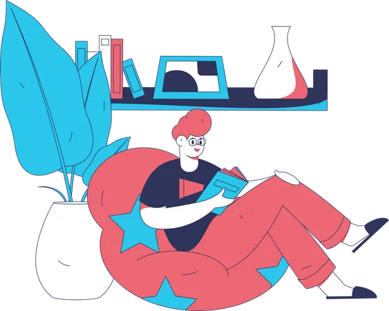 Man reads book in leisure time  Illustration