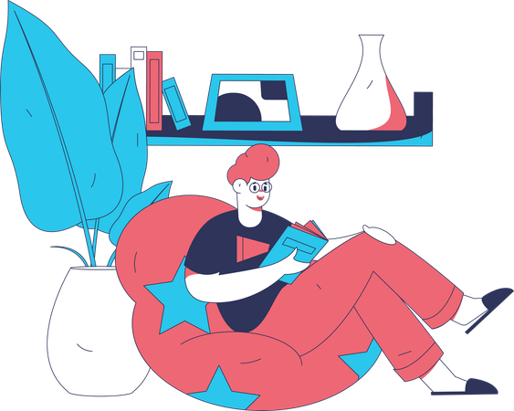 Man reads book in leisure time  Illustration