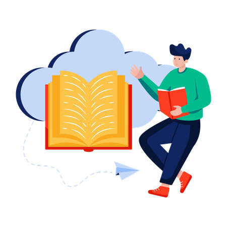 Man reads from Cloud book  Illustration