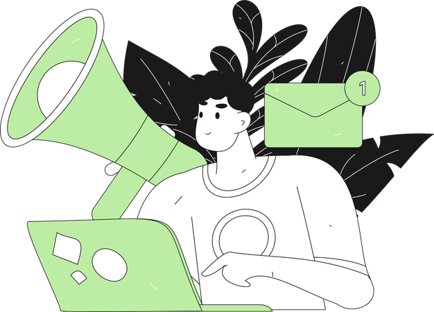 Man reads shopping notifications on laptop  Illustration