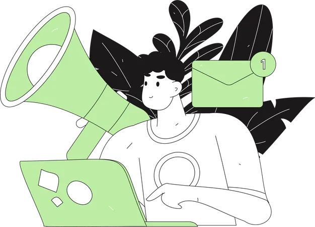 Man reads shopping notifications on laptop  Illustration
