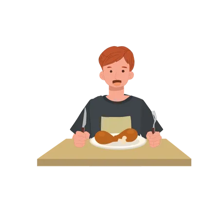 Man ready to eat fried chicken  Illustration