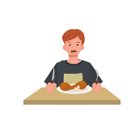 Man ready to eat fried chicken  Illustration