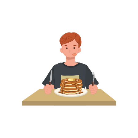 Man ready to having tasty pancake  Illustration